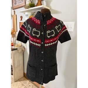 Vintage Woolrich Cardigan women's M Gray Fair Isle Sheep Sweater Tunic wool